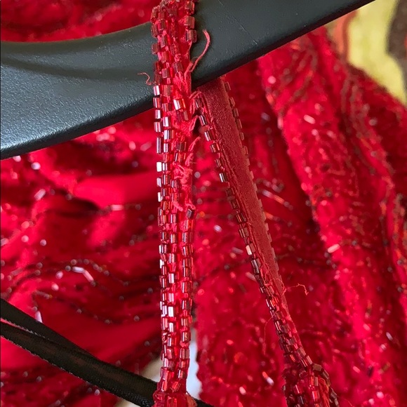 Red beaded midi formal dress with slit in the back - Picture 10 of 10